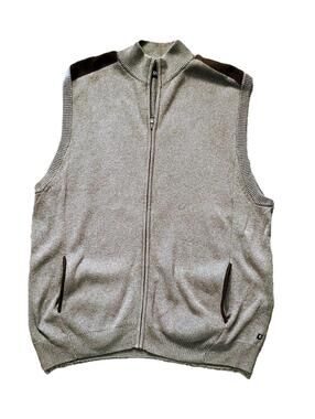 Chaps Men’s XL Sweater Vest Gray Full Zip Cotton Mock Neck Casual Layering